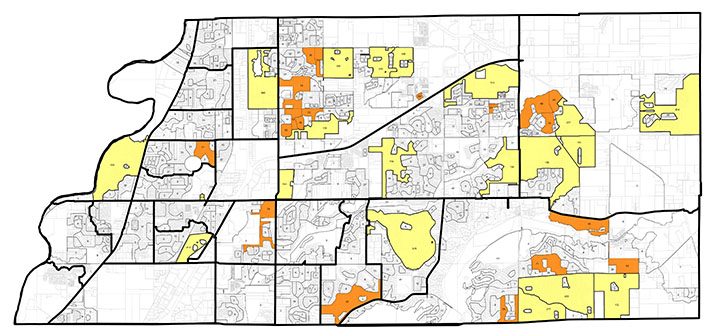 The districts of the city colored orange or yellow were specifically targeted for Fishers’ partial special census, which should give the city an official population of more than 86,000. (Submitted map)