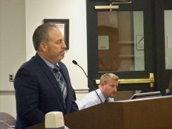 Fishers Director of Zoning and Planning Tony Bagato updates city councilors on Fishers’ work to update zoning and standards along I-69 between 106th and 116th streets at its Aug. 15 meeting. (Photo by Sam Elliott)
