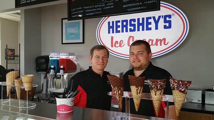 John Marod, owner, and Matt Marod, general manager, at the newly-opened Cones Creamery on E. Main Street. (Photo by Heather Collins)