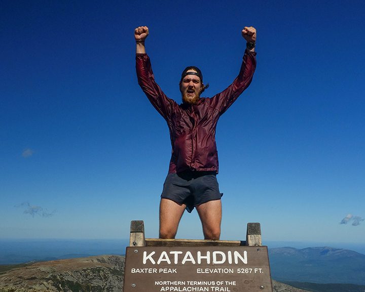 Aaron Ibey completes his hike of the Appalachian Trail at Mount Katahdin, Maine. (Submitted photo)