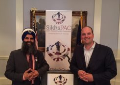 Gurinder Singh Khalsa. left, and Fishers Mayor Scott Fadness at SikhsPac launch in Indianapolis. (Submitted photo)