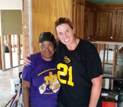 Kathy Wood, right, helped Hilda Carter clean out her home after recent flooding in Baton Rouge. (Submitted photo)