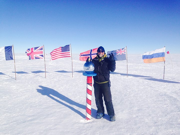 Bruce Tischbein at the ceremonial South Pole, near the Amundsen-Scott South Pole Station. (Submitted photo)