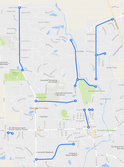 Road work is under way in several areas around town. (Map data ©2015 Google)