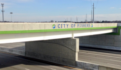 A City of Fishers logo is featured on the southern side of the 106th Street interchange. (Submitted photos)  