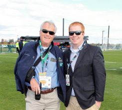 Mayor Andy Cook and Westfield Chamber of Commerce Chairman Tom Dooley at the Big Ten Men’s Soccer Tournament. (Submitted photo)