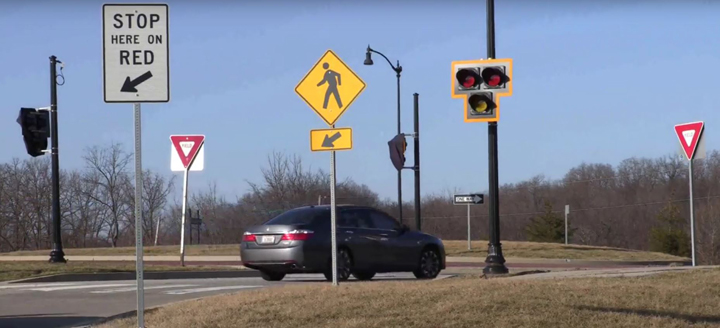 A new traffic metering system at 136th Street and Keystone Parkway includes lights that will trigger when a long backup is detected. (Screenshot from City of Carmel video)