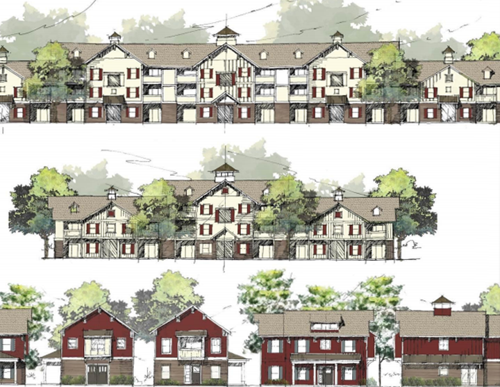 Architectural character exhibits of the multi-family area. The units in the area have been reduced to 224, minimum and maximum square footage has been set, and the ground must be transferred to an apartment developer within three years from the development’s effective date. (Source: westfield.in.gov)