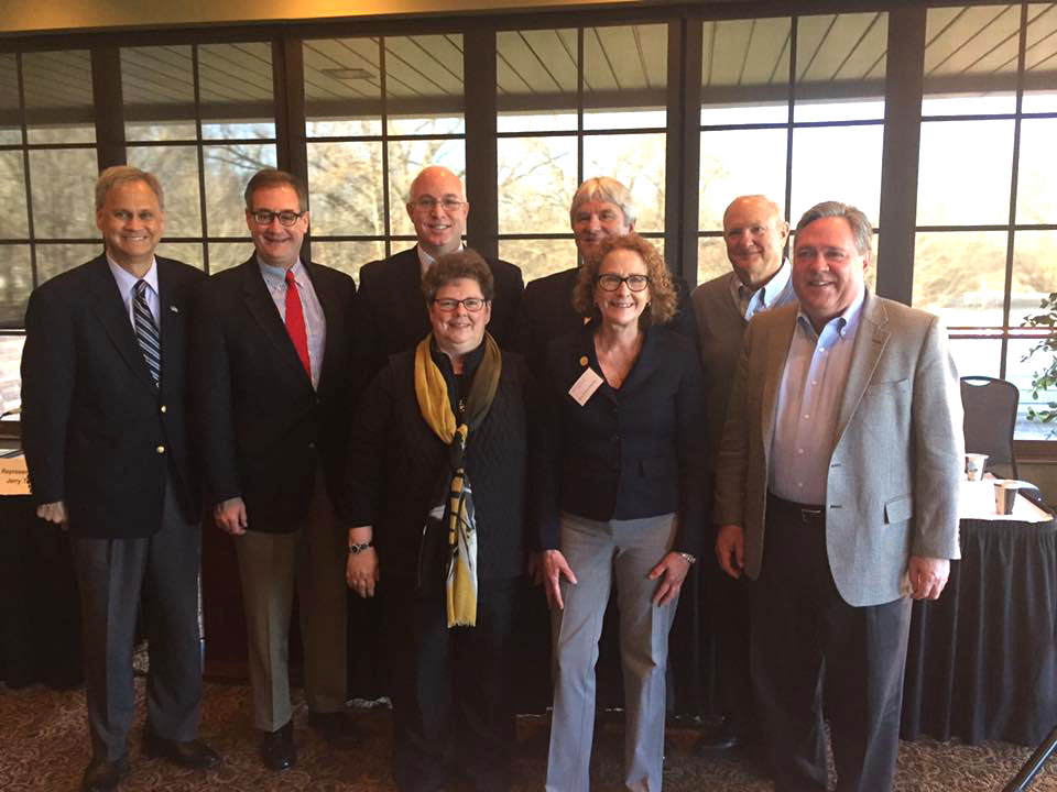 From left, State Sen. Jim Merritt, State Sen. John Ruckelshaus, State Sen. Mike Delph, State Rep. Tony Cook, State Sen. Luke Kenley, State Rep. Kathy Richardson, State Rep. Donna Schaibley and State Rep. Jerry Torr at the breakfast. (Photo by Adam Aasen)