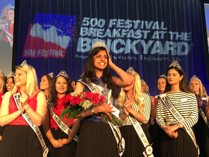 Shivani Bajpai is crowned the 500 Festival Queen at the Breakfast at the Brickyard May 20 at the Indianapolis Motor Speedway. (Photo by Dawn Pearson)