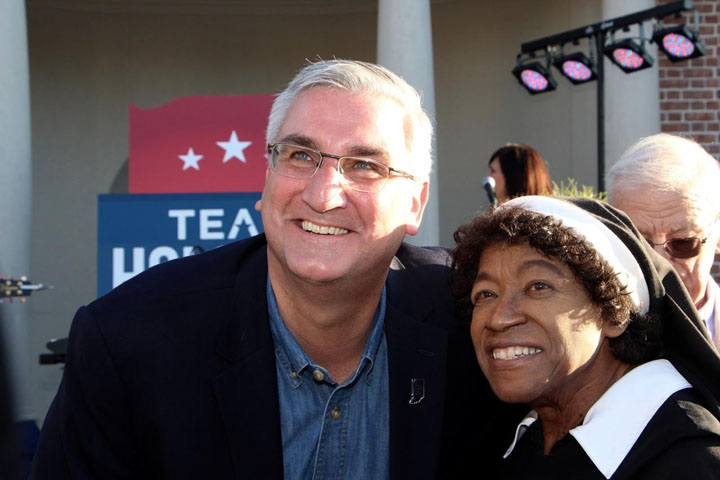 Gov. Eric Holcomb with Sister Sue Jenkens (Indianapolis). (Photo by Amy Pauszek)