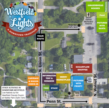 A map including train routes, vendor locations and more for Westfield in Lights.