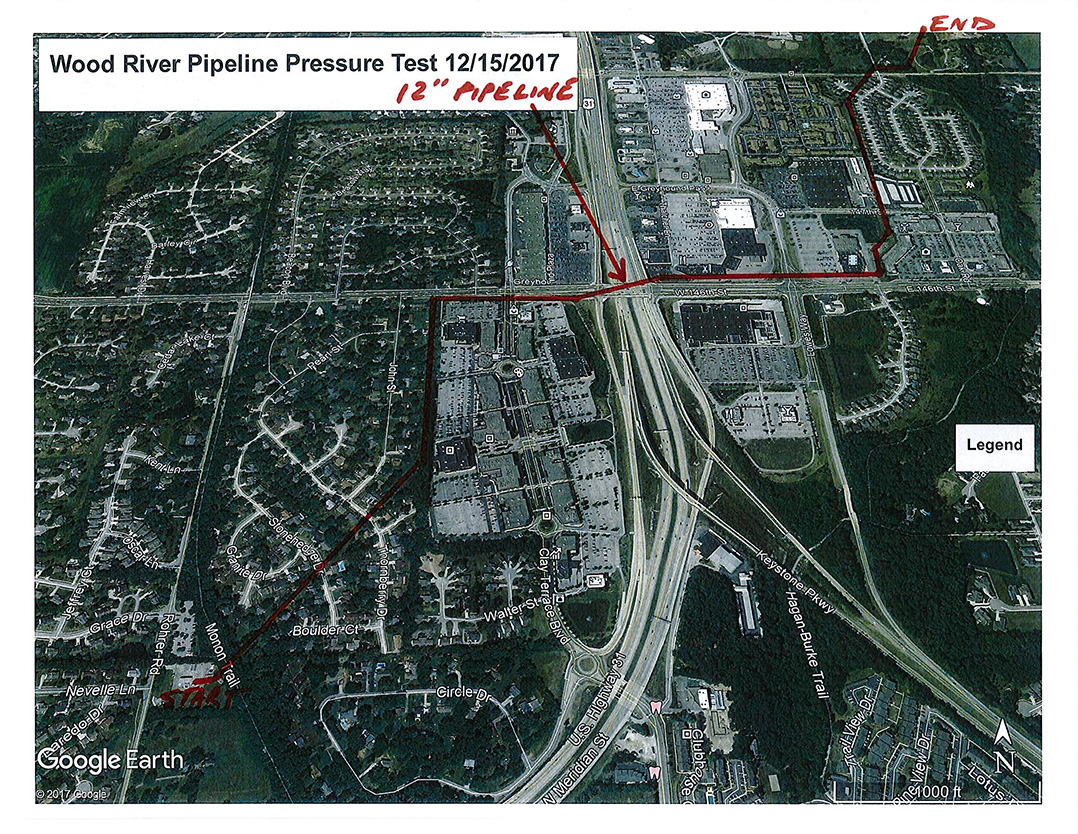 Wood River Pipeline Pressure Test Map
