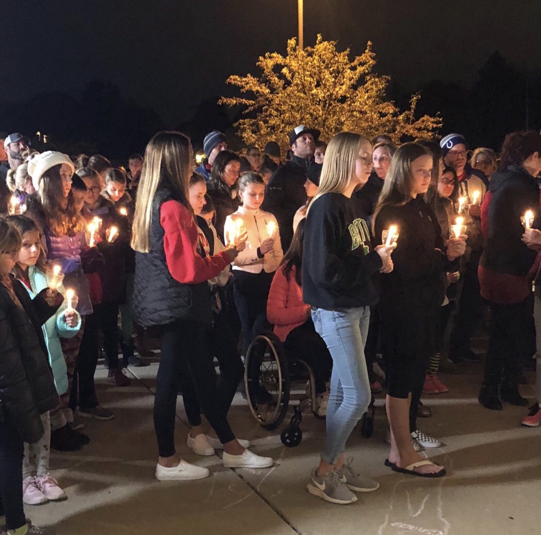Fishers teachers, students and residents gather at a prayer vigil at Hoosier Road Elementary Oct. 25.