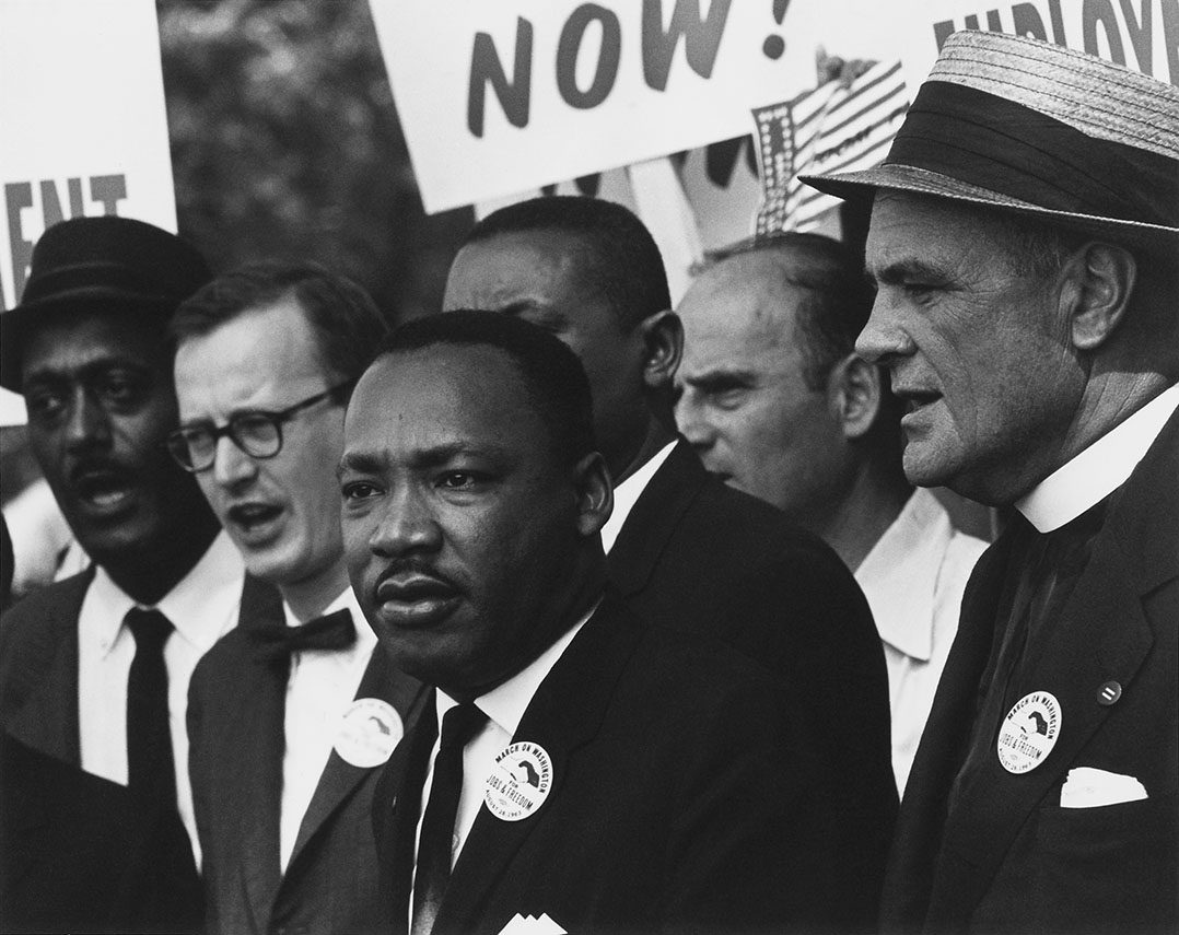 Civil Rights March on Washington D.C. Dr. Martin Luther King Jr. and Mathew Ahmann in a crowd. NARA 542015 Restoration
