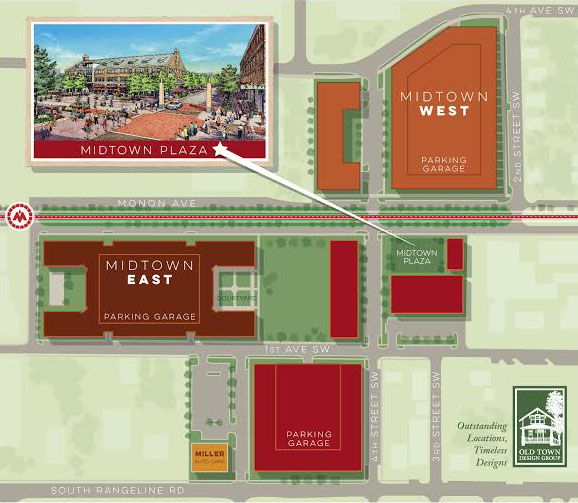 A layout of the Midtown area shows parking garages. (Submitted graphic)