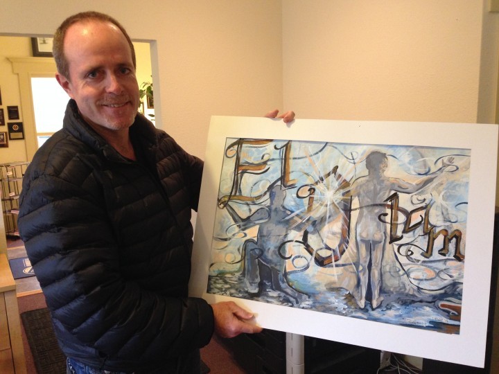Mike Oisten with the painting by Jen Bubp. (Submitted photo)