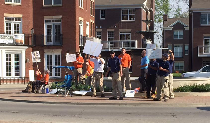 Protestors on Main Street in Carmel are workers from AT&T. (Submitted photo)
